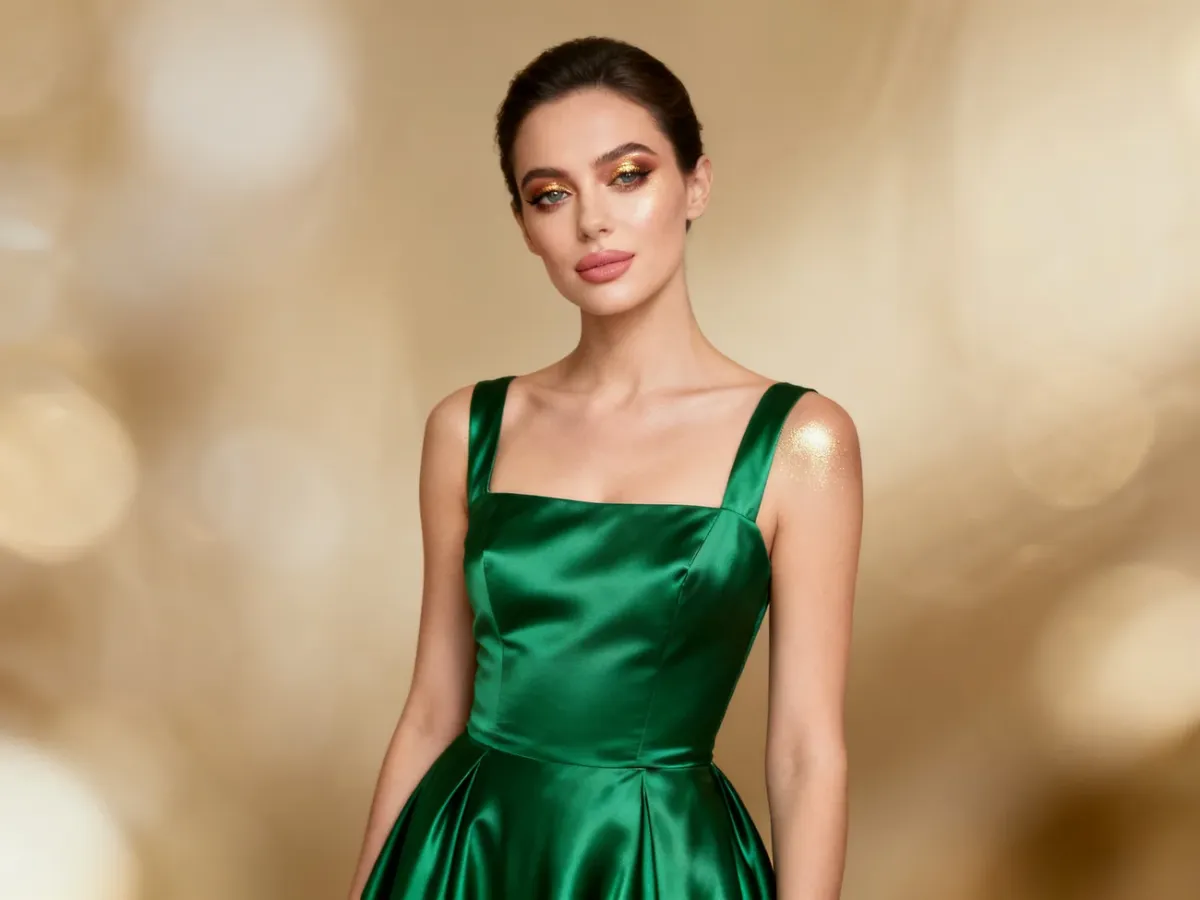 Glamour makijaż z rozświetloną cerą i metalicznym cieniem