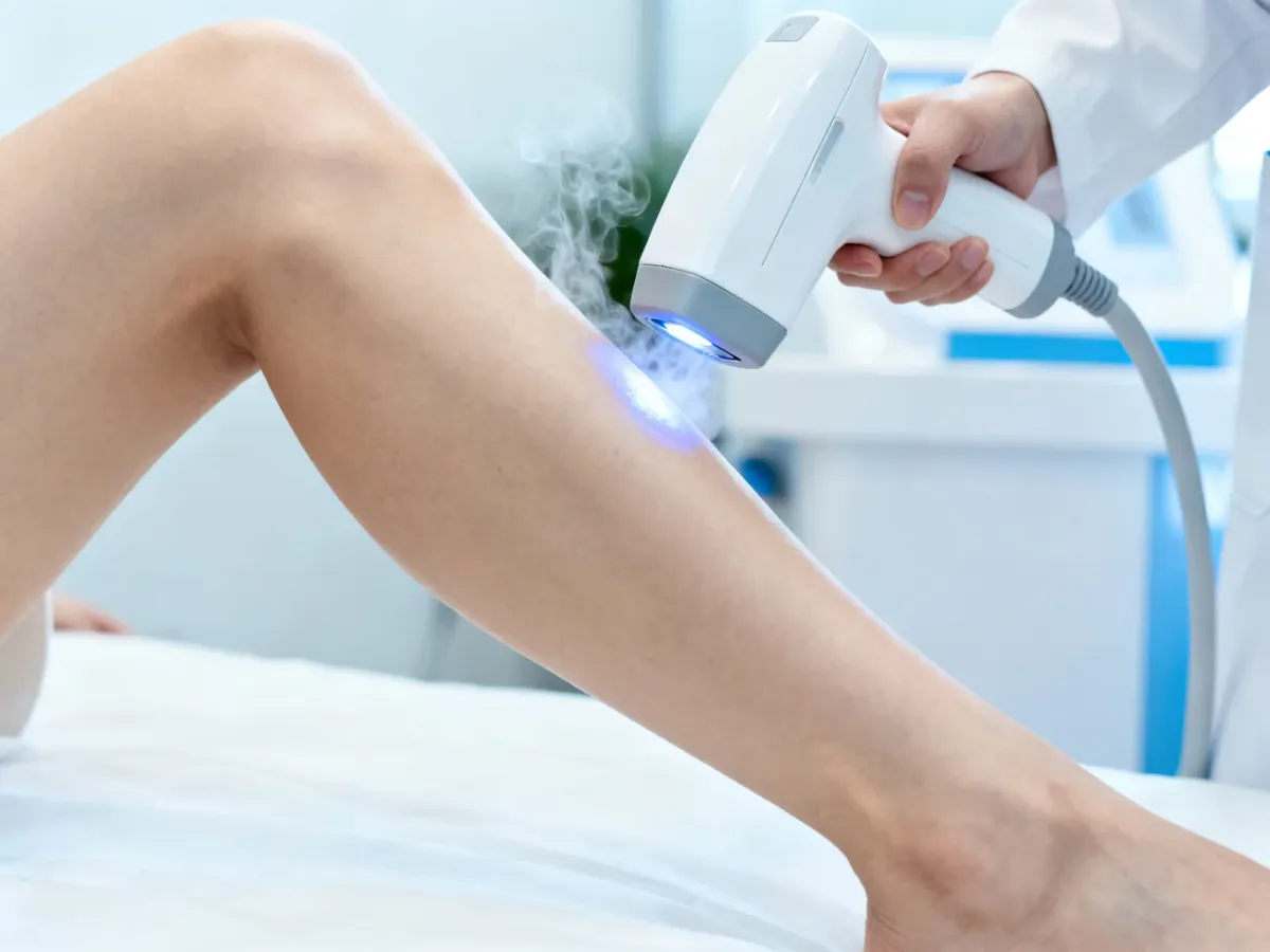 Zabieg depilacji laserowej nogi z zastosowaniem chłodzącej końcówki