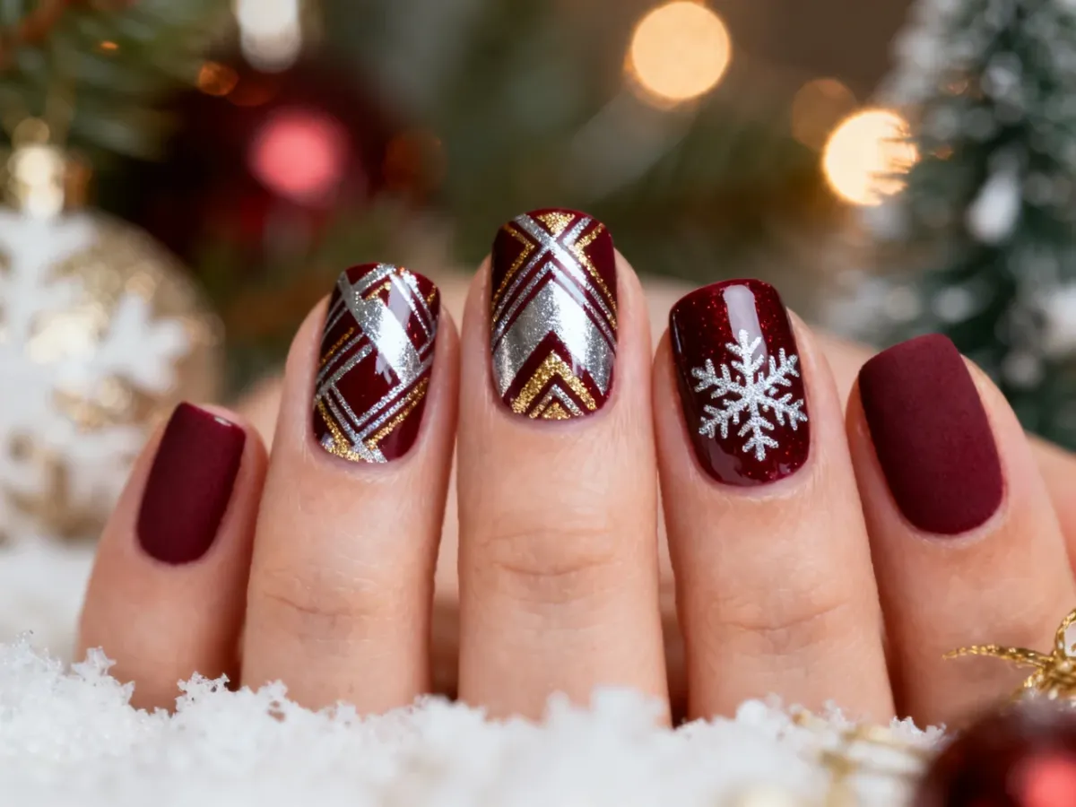 Elegancki zimowy manicure z kontrastem matu i połysku