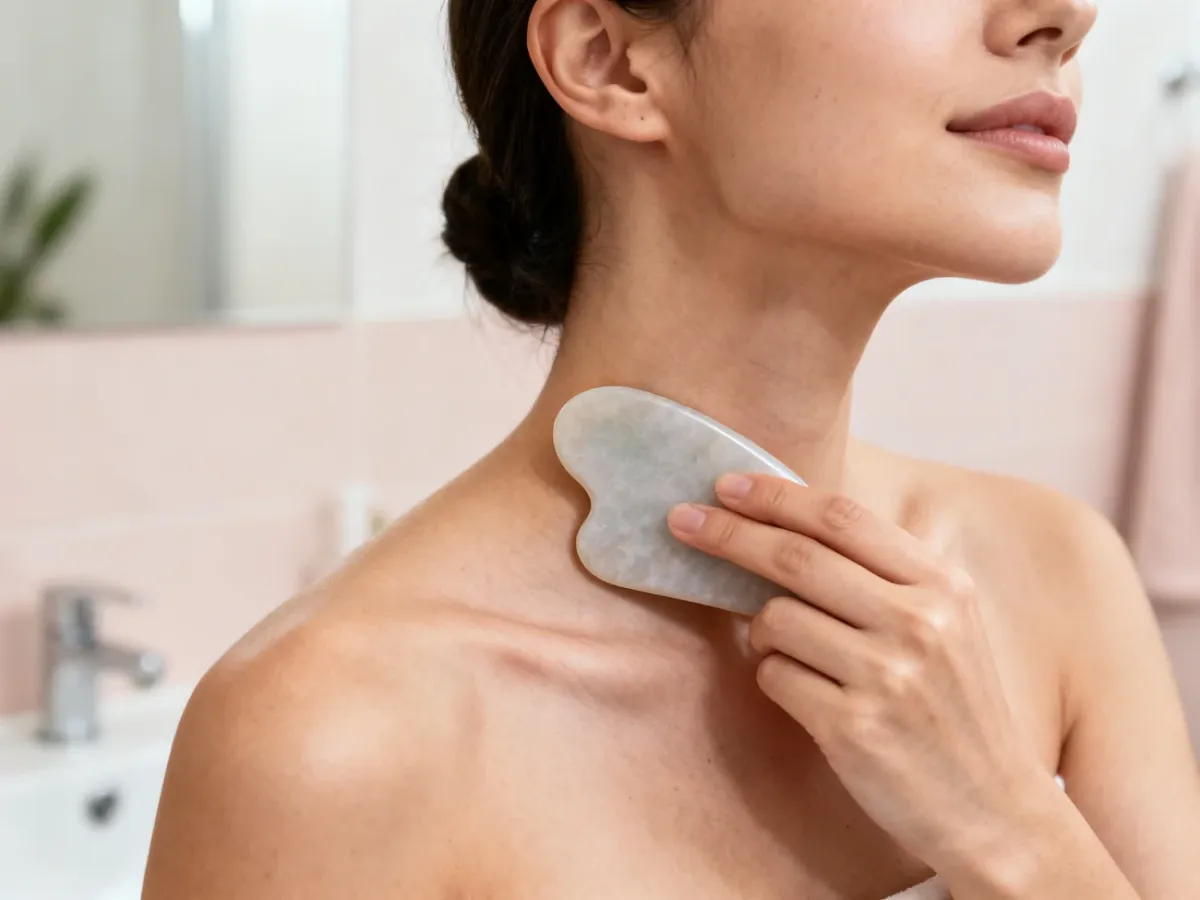 Masaż szyi i linii żuchwy kamieniem gua sha